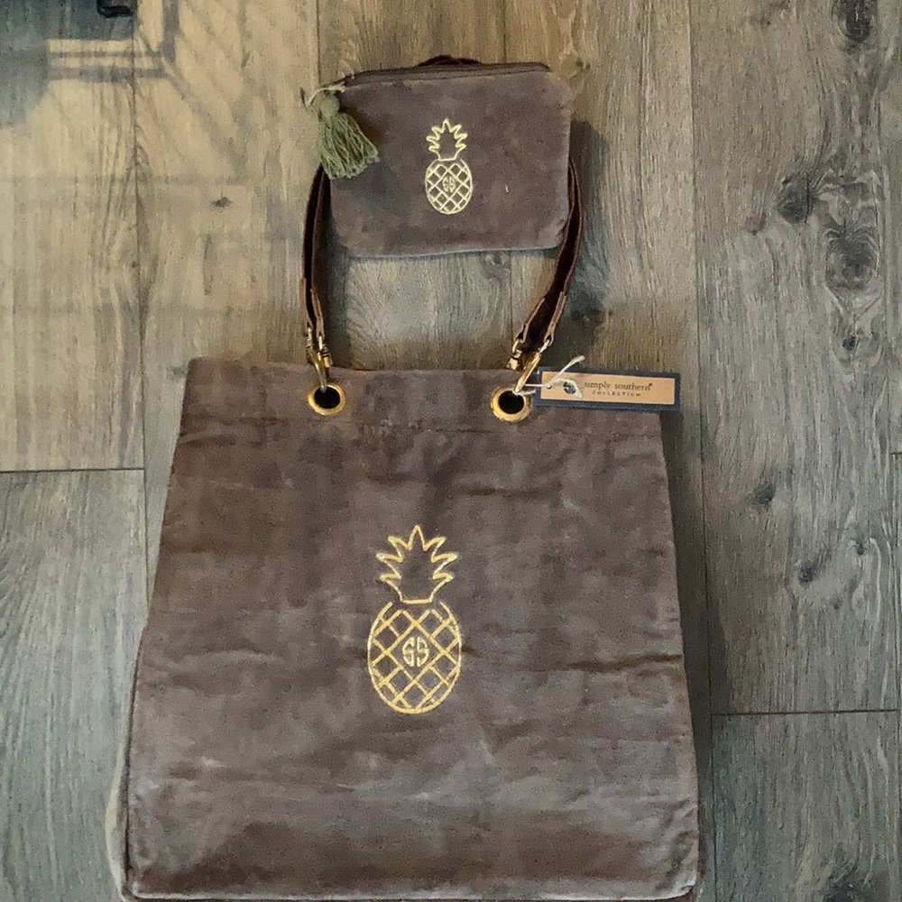 Simply Southern velvet tote and small purse hazel